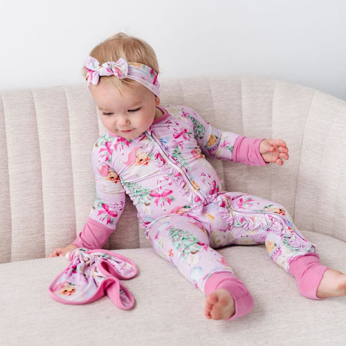 Baby Kids Bamboo Pajamas — Merry Little Pinkmas Headwrap — Image 12