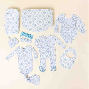 Baby Kids Bamboo Pajamas — Blue-tiful Bloom Keepsake Bundle — Image 1