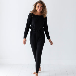 Baby Kids Bamboo Pajamas — Black Long Sleeves Women's Romper — Image 1