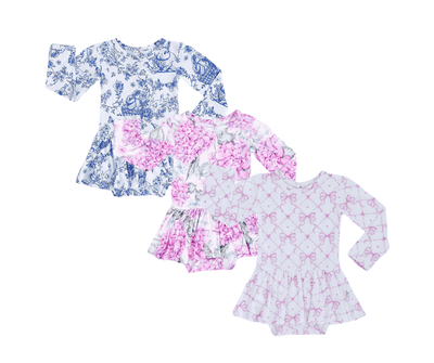 Baby Kids Bamboo Pajamas — Pink-A-Bloom Ruffle Dress Set of 3 — Image 1