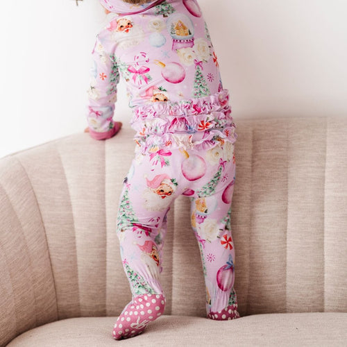 Baby Kids Bamboo Pajamas — Merry Little Pinkmas Ruffle Footie — Image 21