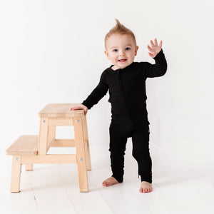 Baby Kids Bamboo Pajamas — Black Convertible Romper — Image 1