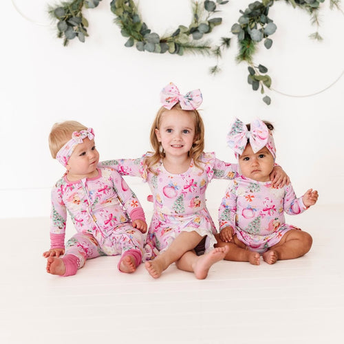 Baby Kids Bamboo Pajamas — Merry Little Pinkmas Biggie Bow — Image 3