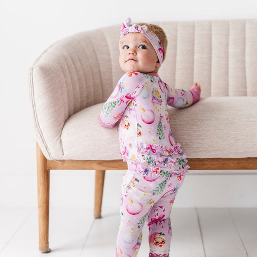 Baby Kids Bamboo Pajamas — Merry Little Pinkmas Headwrap — Image 15