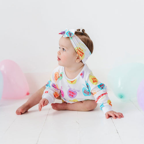 Sweethearts® Colorful Candy Hearts Sweatshirt Bubble Romper - Image 4 - Bums & Roses