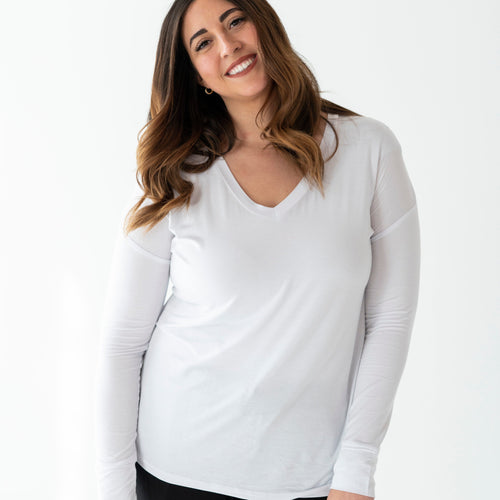 White Women's V-Neck Long Sleeve Shirt - Image 4 - Bums & Roses