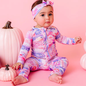 Baby Kids Bamboo Pajamas — Romeo and Ghouliet Convertible Ruffle Romper — Image 1