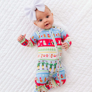 Bums & Roses - Baby & Kids Bamboo Pajamas - Buddy The Elf™ Fair Isle Winter Wonderland Convertible Romper - Image 1