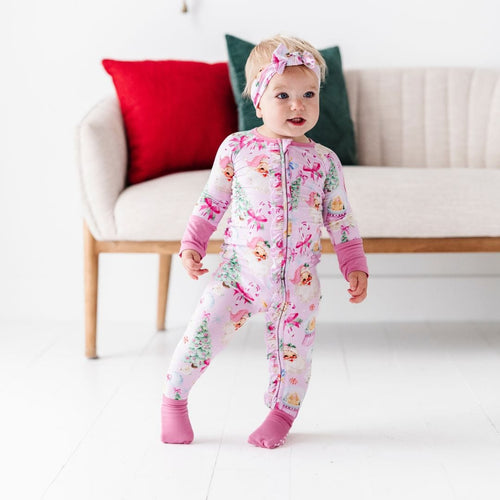 Baby Kids Bamboo Pajamas — Merry Little Pinkmas Headwrap — Image 14