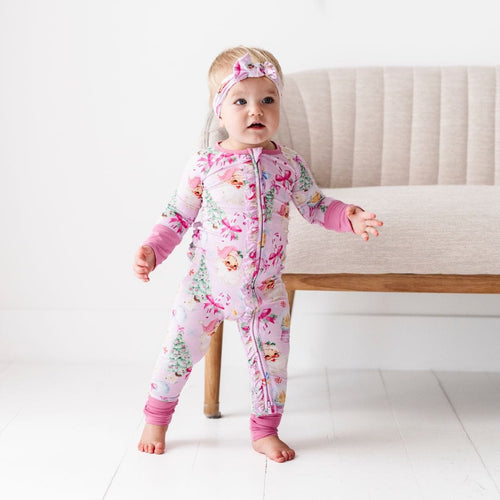 Baby Kids Bamboo Pajamas — Merry Little Pinkmas Convertible Ruffle Romper — Image 14