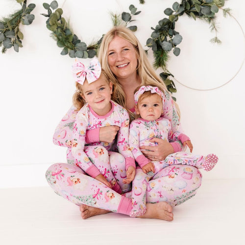 Baby Kids Bamboo Pajamas — Merry Little Pinkmas Ruffle Footie — Image 2