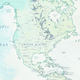 Map of North America highlighting geographical features in green tones.