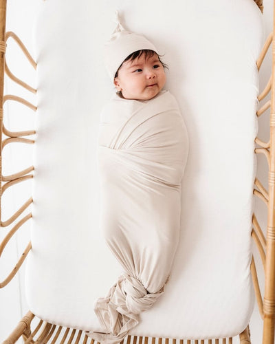 Bums & Roses - Baby & Kids Bamboo Pajamas - Cream Puff Swaddle Beanie Set - Image 1