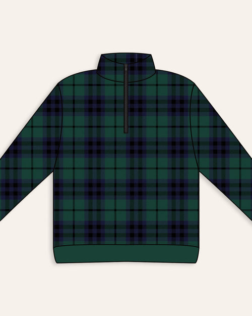 Baby Kids Bamboo Pajamas — Plaid Tidings Men's 1/4 Zip Pullover Sweatshirt — Image 2