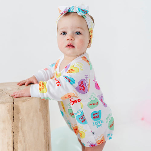 Sweethearts® Colorful Candy Hearts Sweatshirt Bubble Romper - Image 5 - Bums & Roses