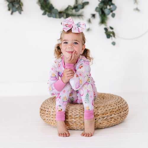 Baby Kids Bamboo Pajamas — Merry Little Pinkmas Nylon Bow — Image 5