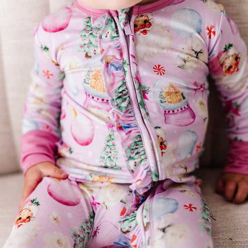 Baby Kids Bamboo Pajamas — Merry Little Pinkmas Ruffle Footie — Image 18