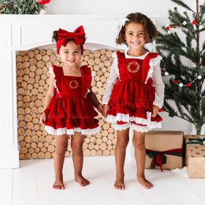 Bums & Roses - Baby & Kids Bamboo Pajamas - Ruby Velvet Tiered Dress - Image 1