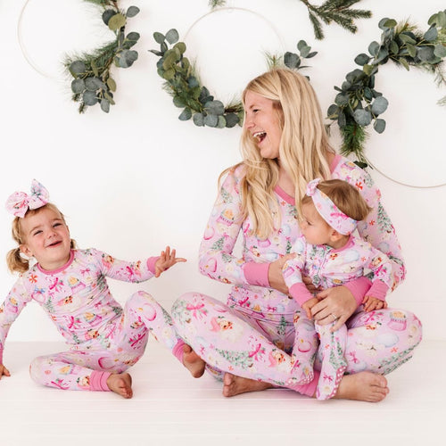 Baby Kids Bamboo Pajamas — Merry Little Pinkmas Headwrap — Image 2