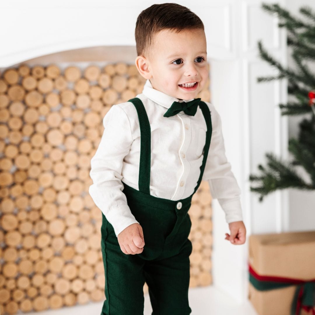 Emerald Suspender Pants, Shirt and Bow Tie Set