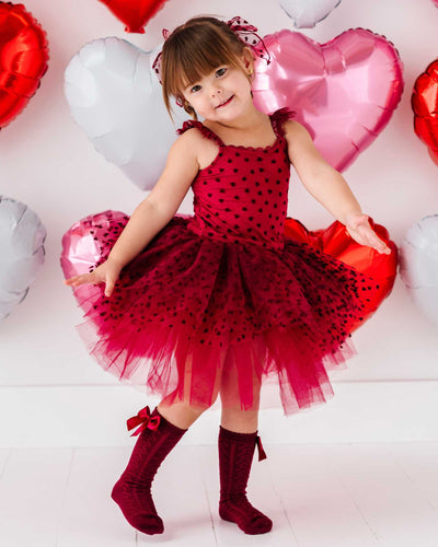 Bums & Roses - Baby & Kids Bamboo Pajamas - Crimson Heart Tulle Tutu Dress - Image 1