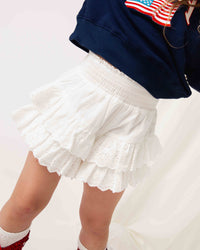 Baby Kids Bamboo Pajamas — White Eyelet Shorts — Image 1