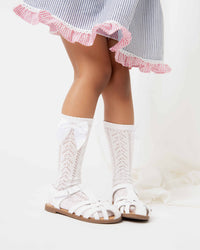 Baby Kids Bamboo Pajamas — White Bamboo Pointelle Bow Socks — Image 1