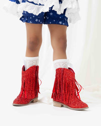 Baby Kids Bamboo Pajamas — Red Glitter Fringe Western Boot — Image 1