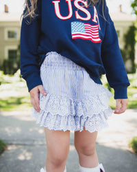 Baby Kids Bamboo Pajamas — Ruffled Seersucker Eyelet Shorts — Image 1
