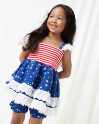 Baby Kids Bamboo Pajamas — Firecracker Smocked Dress — Image 1