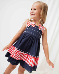 Baby Kids Bamboo Pajamas — Stars & Stripes Tiered Dress — Image 1