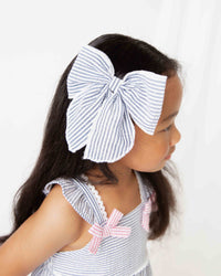 Baby Kids Bamboo Pajamas — Blue Seersucker Woven Alligator Clip — Image 1