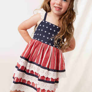 Baby Kids Bamboo Pajamas — USA Tiered Ruffle Dress — Image 1