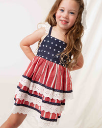 Baby Kids Bamboo Pajamas — USA Tiered Ruffle Dress — Image 1