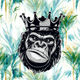 Illustration of a gorilla wearing a crown on a colorful bamboo background
