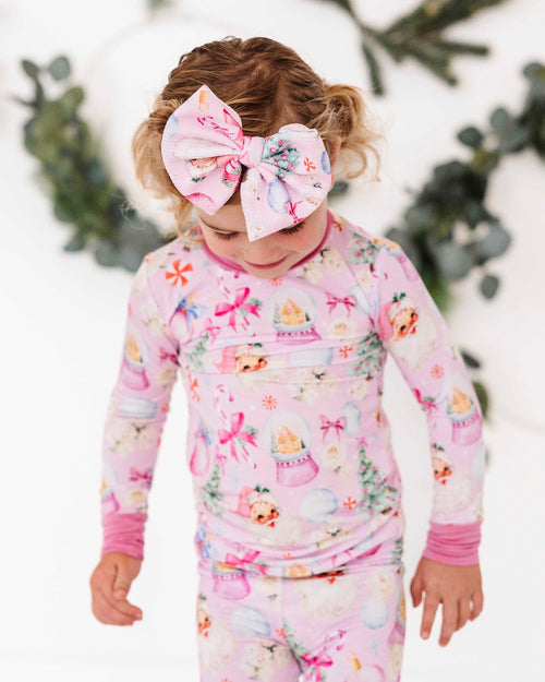 Baby Kids Bamboo Pajamas — Merry Little Pinkmas Nylon Bow — Image 3