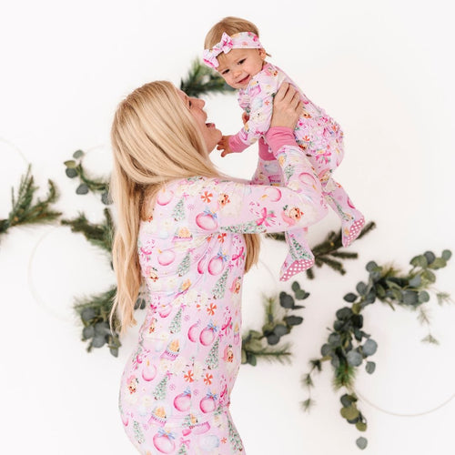 Baby Kids Bamboo Pajamas — Merry Little Pinkmas Ruffle Footie — Image 19