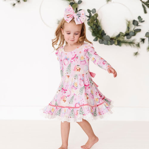 Baby Kids Bamboo Pajamas — Merry Little Pinkmas Nylon Bow — Image 3