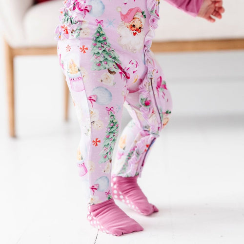 Baby Kids Bamboo Pajamas — Merry Little Pinkmas Convertible Ruffle Romper — Image 19