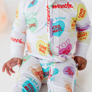 Baby Kids Bamboo Pajamas — Sweethearts® Colorful Candy Hearts Convertible Romper — Image 1