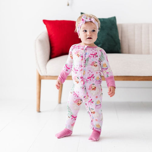 Baby Kids Bamboo Pajamas — Merry Little Pinkmas Convertible Ruffle Romper — Image 13