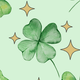 Light green background with a shamrock pattern and sparkles, designed for a t-shirt.