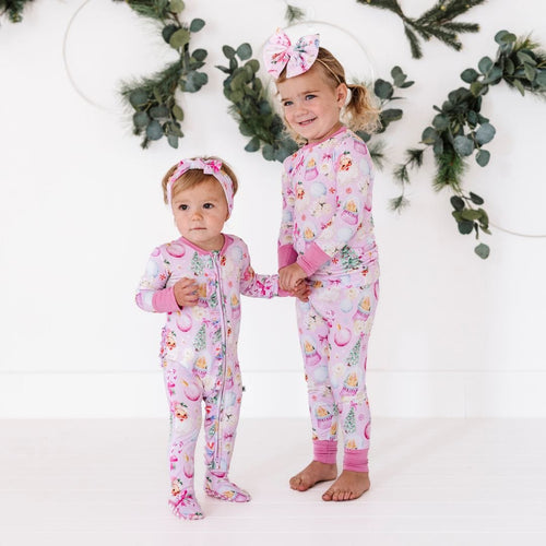 Baby Kids Bamboo Pajamas — Merry Little Pinkmas Convertible Ruffle Romper — Image 16