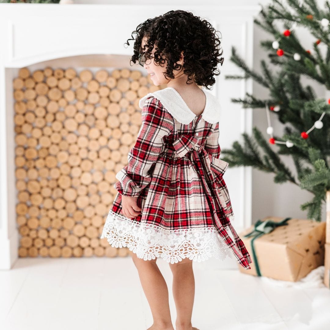 Plaid Holiday Scallop Trim Dress