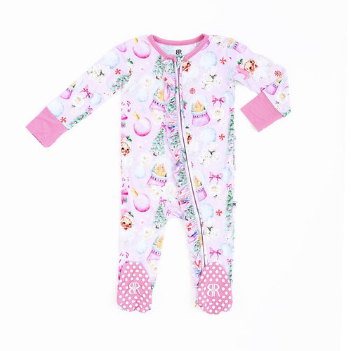 Baby Kids Bamboo Pajamas — Merry Little Pinkmas Ruffle Footie — Image 15