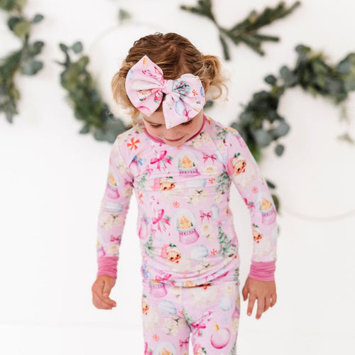 Baby Kids Bamboo Pajamas — Merry Little Pinkmas Nylon Bow — Image 1