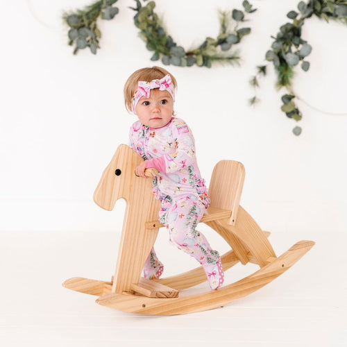 Baby Kids Bamboo Pajamas — Merry Little Pinkmas Ruffle Footie — Image 16