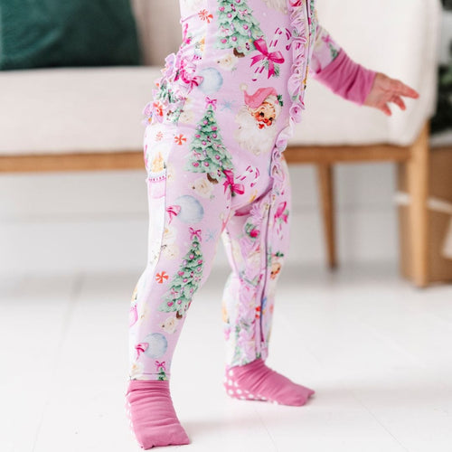 Baby Kids Bamboo Pajamas — Merry Little Pinkmas Convertible Ruffle Romper — Image 20