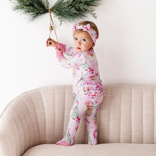 Baby Kids Bamboo Pajamas — Merry Little Pinkmas Headwrap — Image 17