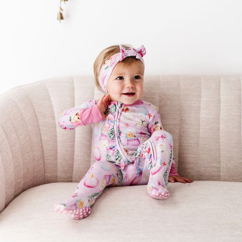 Baby Kids Bamboo Pajamas — Merry Little Pinkmas Headwrap — Image 16